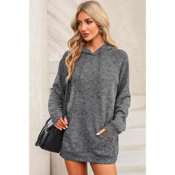 Azura Exchange  Gray Mineral Wash Kangaroo Pocket Drawstring Pullover Hoodie - Picture 4 of 15